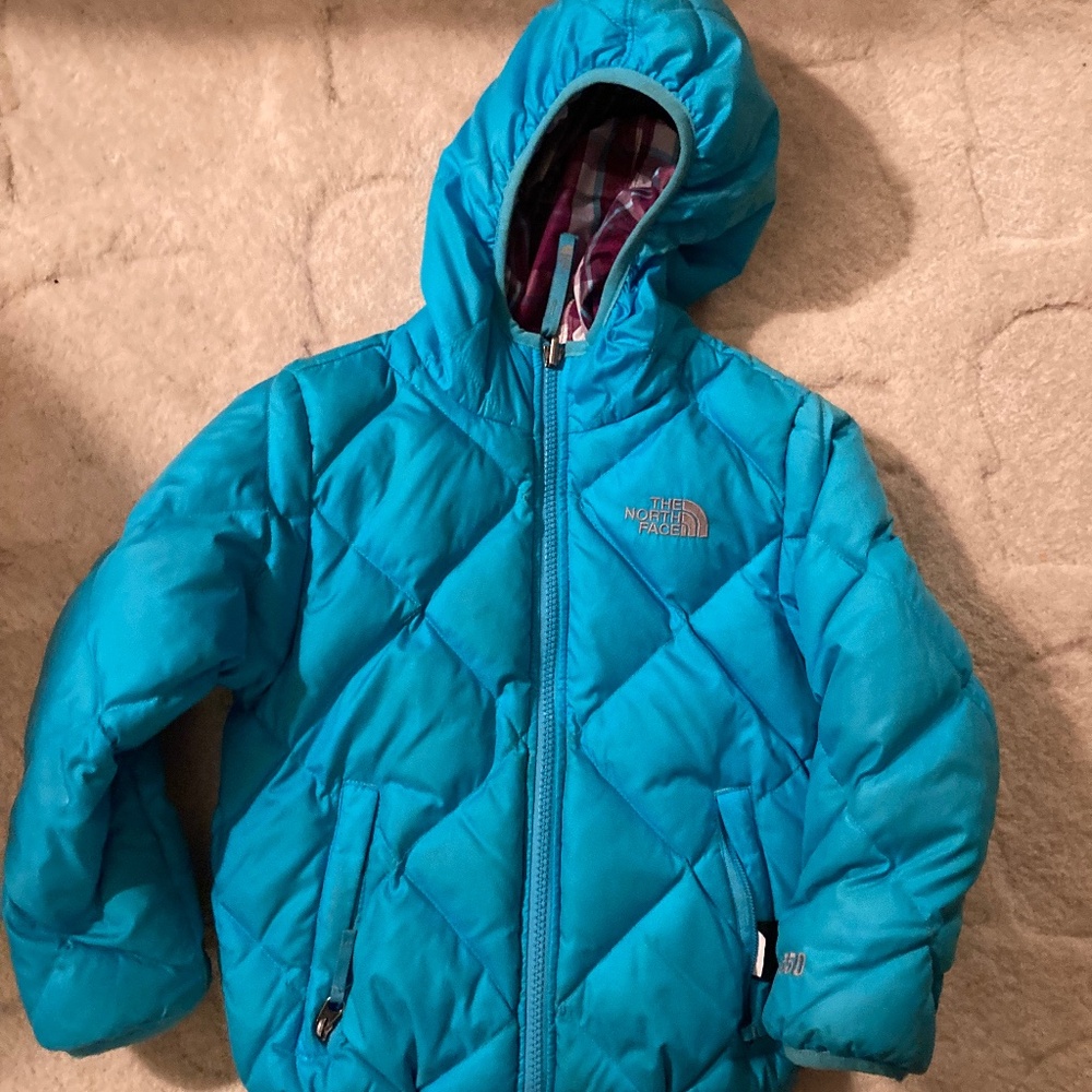 North Face reversible goose down jacket with hood 5T
